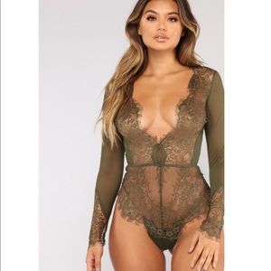 Fashion Nova Olive Lace Bodysuit